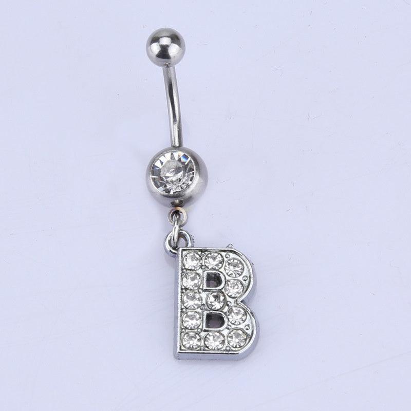 English Letter Shape Zircon Belly Button Ring Body Piercing Jewelry