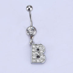 English Letter Shape Zircon Belly Button Ring Body Piercing Jewelry