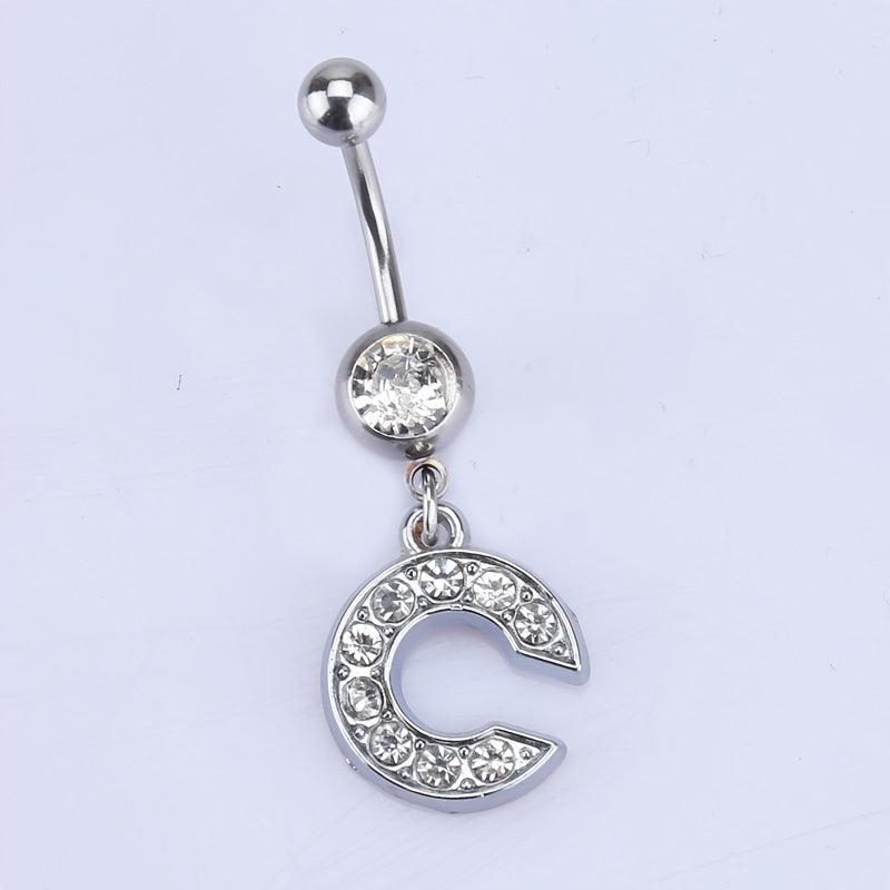 English Letter Shape Zircon Belly Button Ring Body Piercing Jewelry