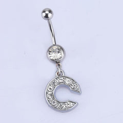 English Letter Shape Zircon Belly Button Ring Body Piercing Jewelry