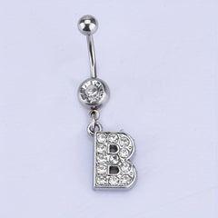 English Letter Shape Zircon Belly Button Ring Body Piercing Jewelry