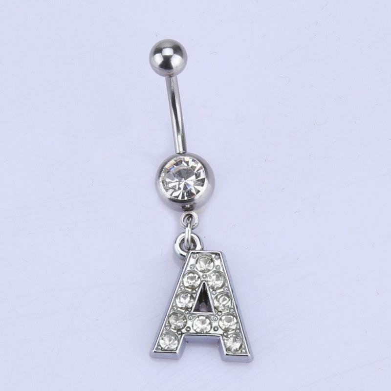 English Letter Shape Zircon Belly Button Ring Body Piercing Jewelry
