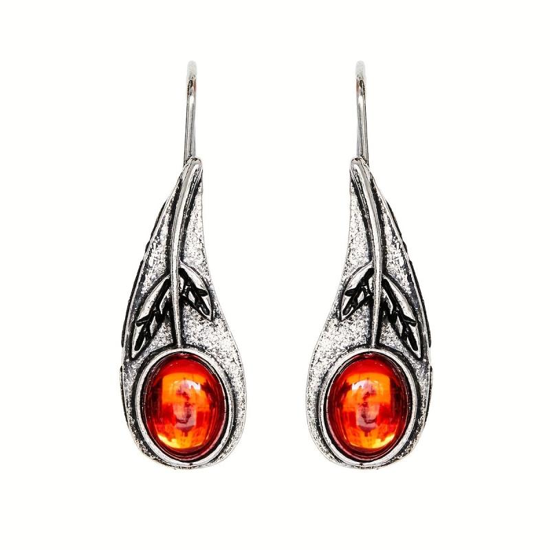 Leaf Red Zircon Inlaid Dangle Earrings Retro Style Jewelry Gift