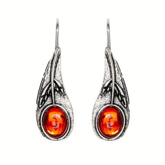 Leaf Red Zircon Inlaid Dangle Earrings Retro Style Jewelry Gift