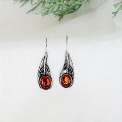 Leaf Red Zircon Inlaid Dangle Earrings Retro Style Jewelry Gift