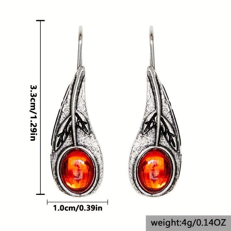 Leaf Red Zircon Inlaid Dangle Earrings Retro Style Jewelry Gift
