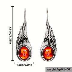 Leaf Red Zircon Inlaid Dangle Earrings Retro Style Jewelry Gift