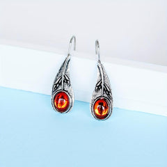 Leaf Red Zircon Inlaid Dangle Earrings Retro Style Jewelry Gift