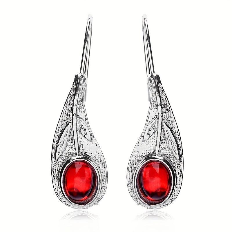 Leaf Red Zircon Inlaid Dangle Earrings Retro Style Jewelry Gift