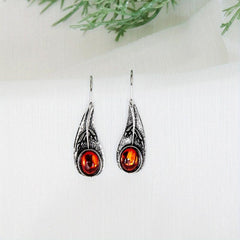 Leaf Red Zircon Inlaid Dangle Earrings Retro Style Jewelry Gift