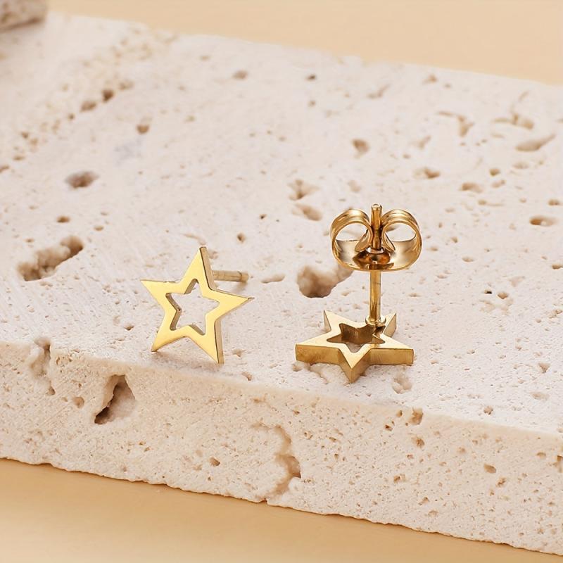 Mini Pentagram Stud Earrings Stainless Steel 18K Plated
