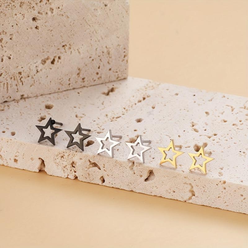 Mini Pentagram Stud Earrings Stainless Steel 18K Plated