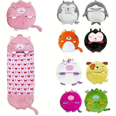 Kids 2-In-1 Cartoon Animal Sleeping Bag With Pillow