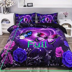 3pcs Classic Butterfly Flower Duvet Cover Set