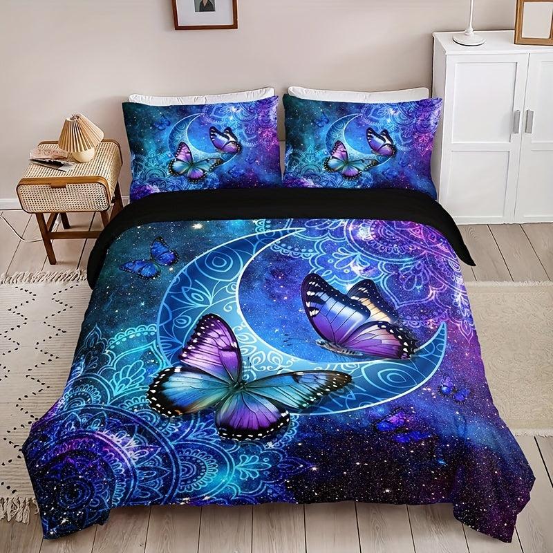 3pcs Classic Butterfly Flower Duvet Cover Set