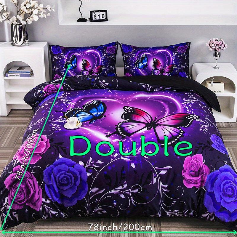 3pcs Classic Butterfly Flower Duvet Cover Set