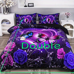 3pcs Classic Butterfly Flower Duvet Cover Set