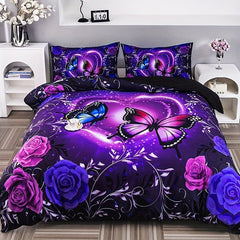 3pcs Classic Butterfly Flower Duvet Cover Set