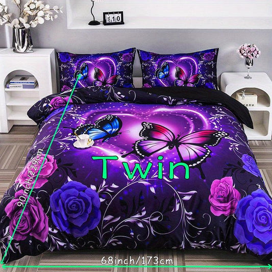 3pcs Classic Butterfly Flower Duvet Cover Set