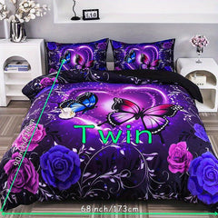 3pcs Classic Butterfly Flower Duvet Cover Set
