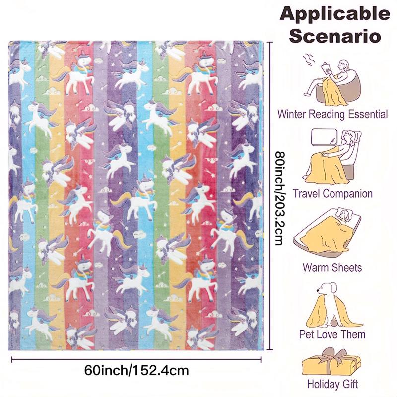 Rainbow Unicorn Glow-In-The-Dark Flannel Throw Blanket