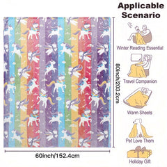 Rainbow Unicorn Glow-In-The-Dark Flannel Throw Blanket
