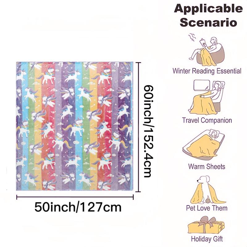 Rainbow Unicorn Glow-In-The-Dark Flannel Throw Blanket