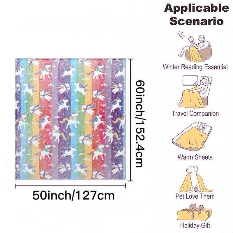 Rainbow Unicorn Glow-In-The-Dark Flannel Throw Blanket