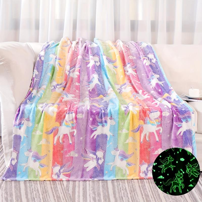 Rainbow Unicorn Glow-In-The-Dark Flannel Throw Blanket