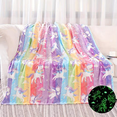 Rainbow Unicorn Glow-In-The-Dark Flannel Throw Blanket