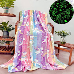 Rainbow Unicorn Glow-In-The-Dark Flannel Throw Blanket