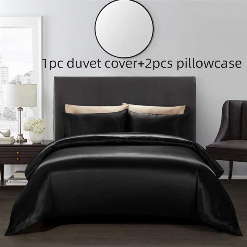 3pcs Satin Solid Duvet Cover Set with Pillowcases