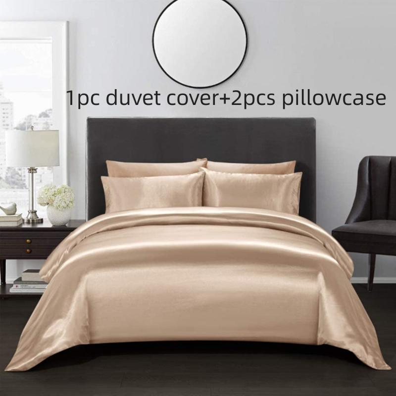 3pcs Satin Solid Duvet Cover Set with Pillowcases
