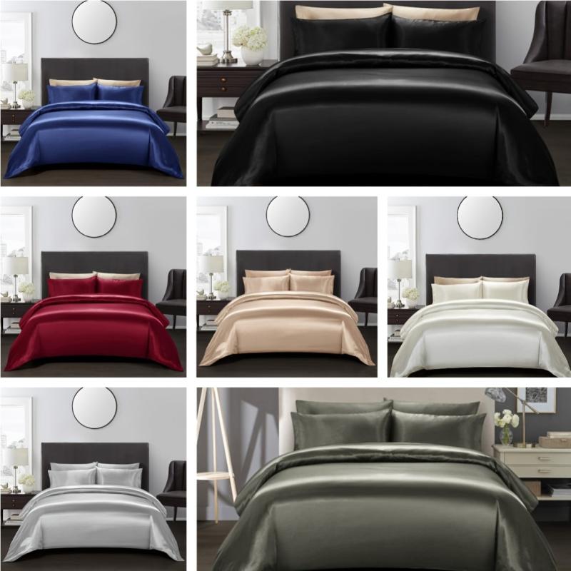 3pcs Satin Solid Duvet Cover Set with Pillowcases