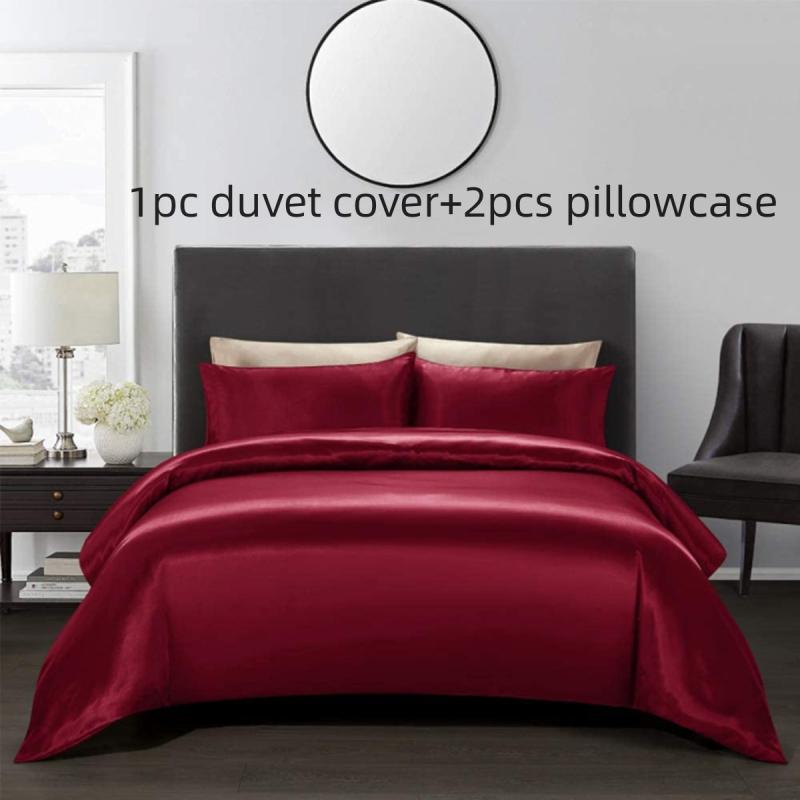 3pcs Satin Solid Duvet Cover Set with Pillowcases