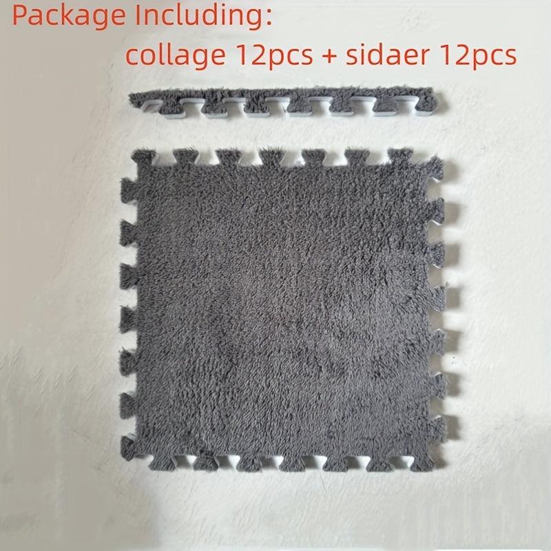 12pcs Washable Patchwork Carpet Bedside Mat DIY Rugs Anti Drop 11 8x11 8in