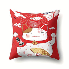 Anime Fortune Cat Cushion Cover Polyester Lucky Cat Sofa Pillowcase