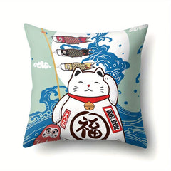 Anime Fortune Cat Cushion Cover Polyester Lucky Cat Sofa Pillowcase