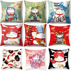 Anime Fortune Cat Cushion Cover Polyester Lucky Cat Sofa Pillowcase