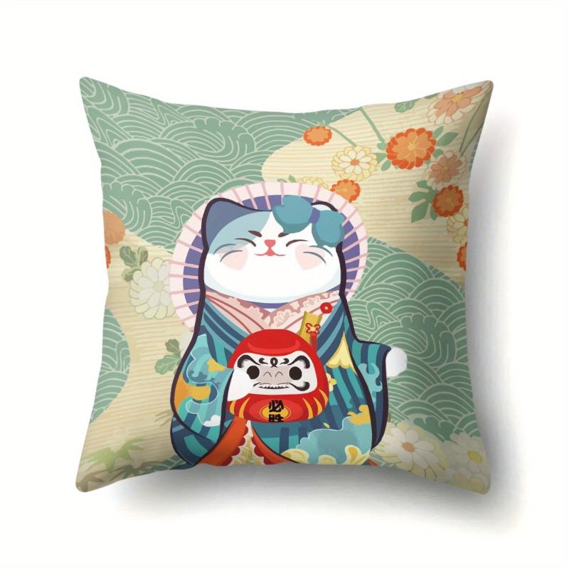 Anime Fortune Cat Cushion Cover Polyester Lucky Cat Sofa Pillowcase