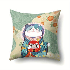 Anime Fortune Cat Cushion Cover Polyester Lucky Cat Sofa Pillowcase