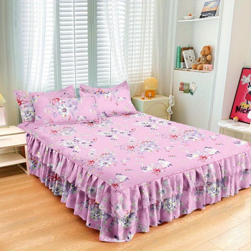 Aloe Cotton Bed Skirt Elastic Adjustable Flower Print Bedroom Living Room Decor