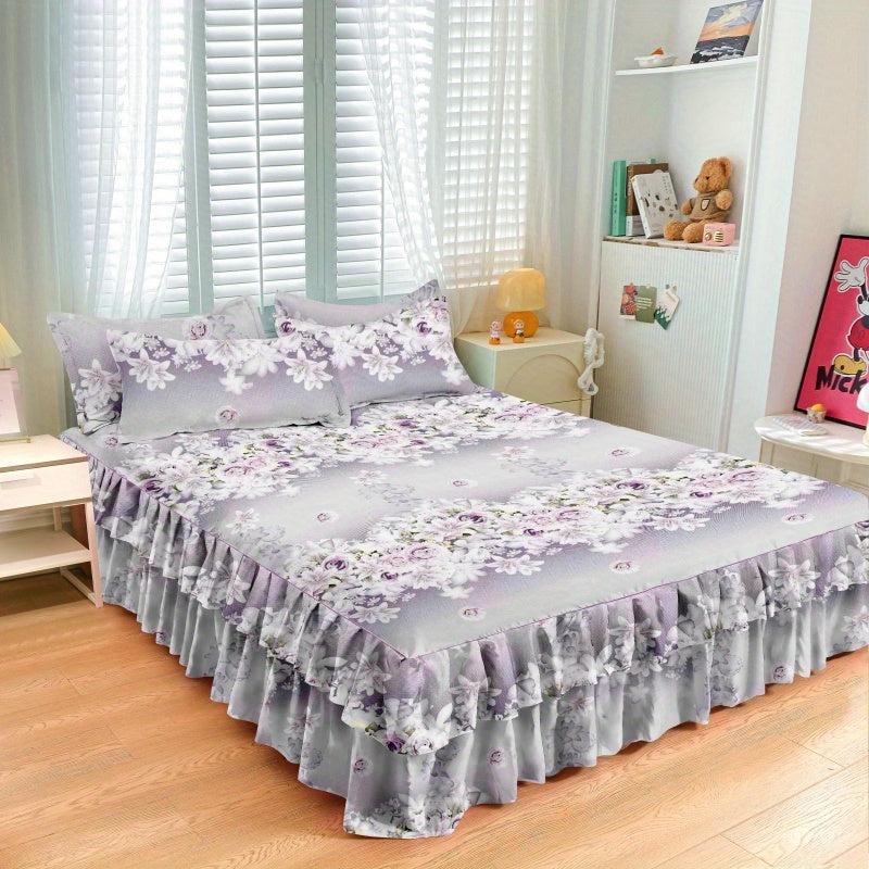 Aloe Cotton Bed Skirt Elastic Adjustable Flower Print Bedroom Living Room Decor