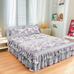 Aloe Cotton Bed Skirt Elastic Adjustable Flower Print Bedroom Living Room Decor