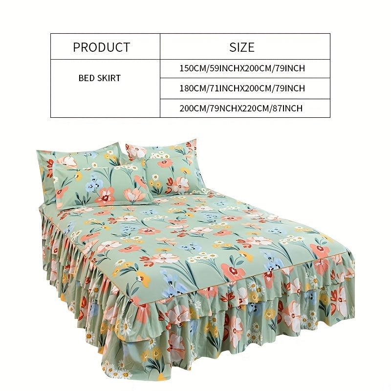 Aloe Cotton Bed Skirt Elastic Adjustable Flower Print Bedroom Living Room Decor