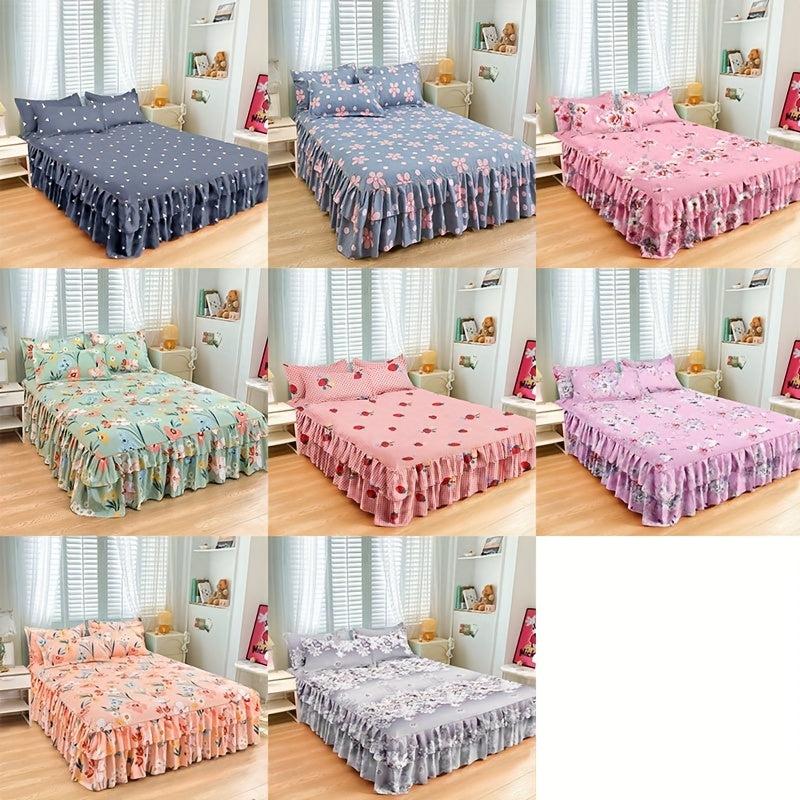 Aloe Cotton Bed Skirt Elastic Adjustable Flower Print Bedroom Living Room Decor