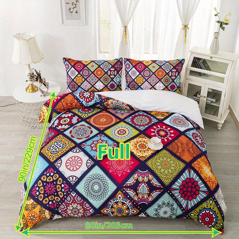 Bohemian Style Plaid Print Bedding Set - Soft Comfortable Duvet Cover