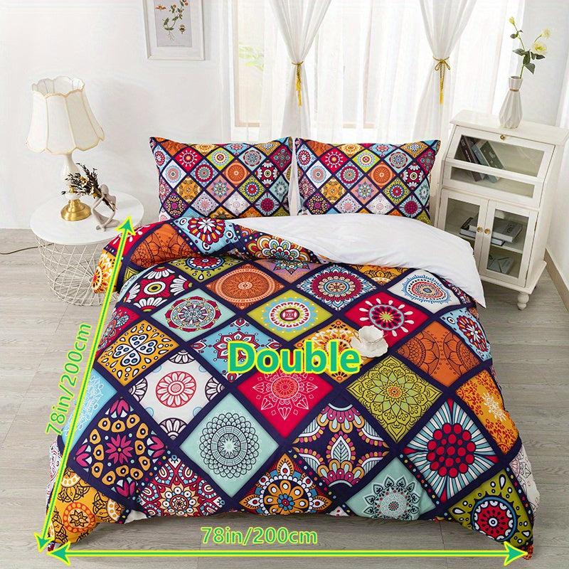 Bohemian Style Plaid Print Bedding Set - Soft Comfortable Duvet Cover