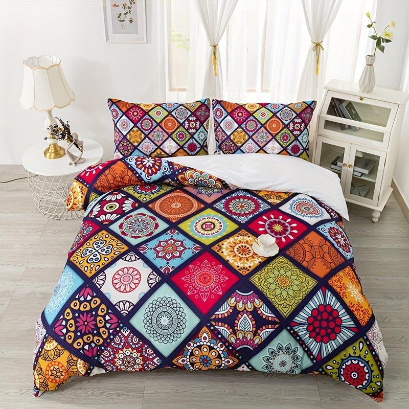 Bohemian Style Plaid Print Bedding Set - Soft Comfortable Duvet Cover