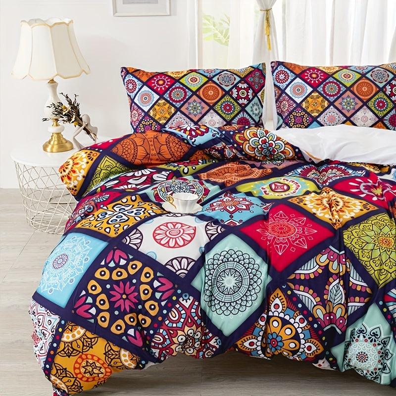Bohemian Style Plaid Print Bedding Set - Soft Comfortable Duvet Cover